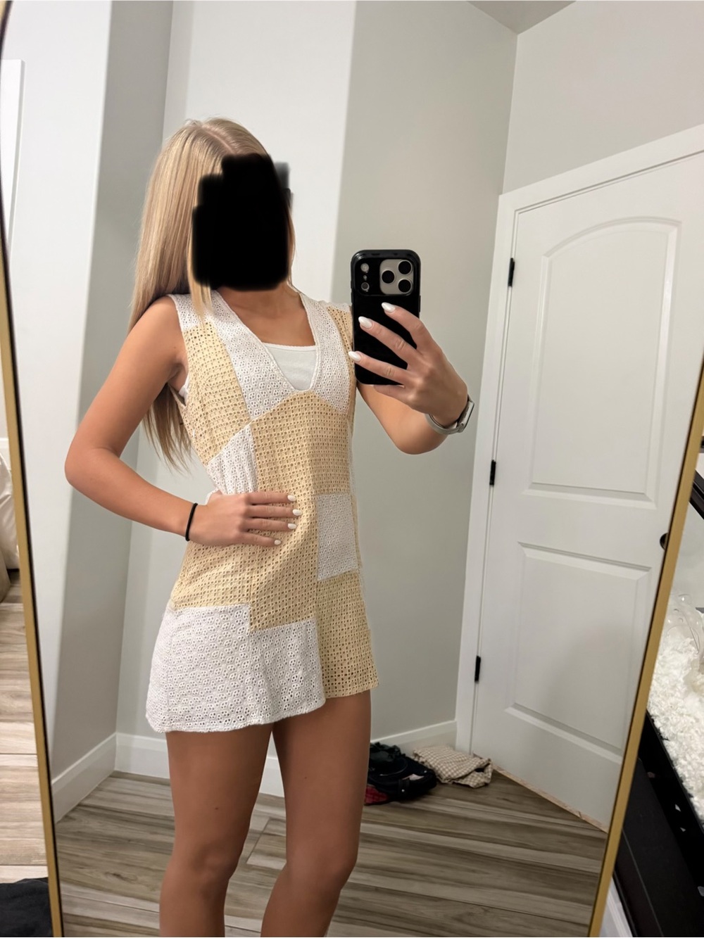 Urban Outfitters Cream and Beige Patchwork Crochet dress